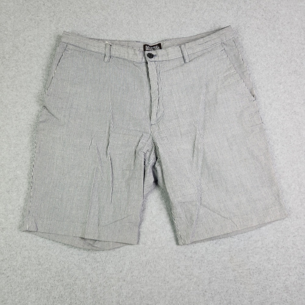 Michael Kors Shorts Mens 34 Blue White Striped Cotton Flat Front Comfort Outdoor